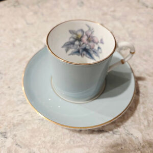Royal Worcester Woodland Light Blue & White Floral Espresso Mug & Saucer Set